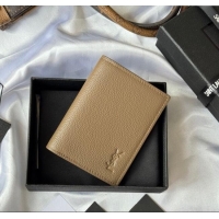 Top Grade Saint Laurent Tiny Cassandre Credit Card Wallet in Grained Leather 668736 Beige 2025