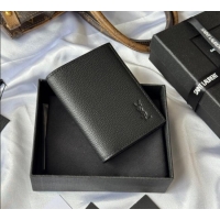 Top Design Saint Laurent Tiny Cassandre Credit Card Wallet in Grained Leather 668736 Black 2025