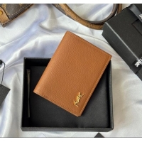 Best Price Saint Laurent Tiny Cassandre Credit Card Wallet in Grained Leather 668736 Brown/Gold 2025