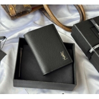 Top Quality Saint Laurent Tiny Cassandre Credit Card Wallet in Grained Leather 668736 Black/Silver 2025