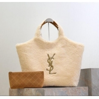 Grade Discount Saint Laurent Icare Maxi Shopping Bag in Shearling 698651 Cream White 2025