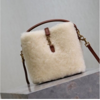 Trendy Design Saint Laurent LE 37 Mini Bucket Bag in Shearling 765870 Cream White 2025
