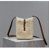Best Quality Saint Laurent LE 5 A 7 Mini Vertical Bag in Shearling 735214 Cream White 2025