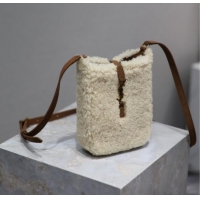 Best Quality Saint Laurent LE 5 A 7 Mini Vertical Bag in Shearling 735214 Cream White 2025