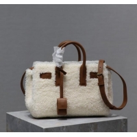 Top Grade Saint Laurent Sac de Jour Mini Tote Bag in Shearling 717439 Cream White 2025