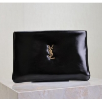 Unique Grade Saint Laurent Calypso Pouch in Wax Leather 765025 Black 2025