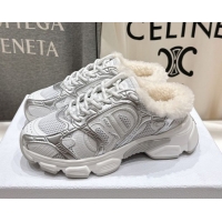 Top Grade Dior Chrono Sneaker Mules in Mesh, Leather-Effect and Wool Silver/White 51029064