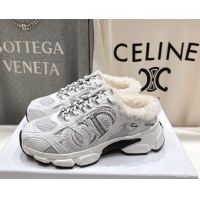 Good Quality Dior Chrono Sneaker Mules in Mesh, Leather-Effect and Wool White/Black 1029066