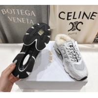 Good Quality Dior Chrono Sneaker Mules in Mesh, Leather-Effect and Wool White/Black 1029066
