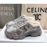 Pretty Style Dior Chrono Sneaker Mules in Mesh, Leather-Effect and Wool Silver Grey 51029069