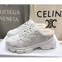 Grade Quality Dior Chrono Sneaker Mules in Mesh, Leather-Effect and Wool White 51029070