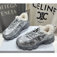 Good Quality Dior Chrono Sneakers in Mesh, Leather-Effect and Wool Silver/White 1029071