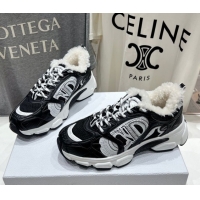 Good Looking Dior Chrono Sneakers in Mesh, Leather-Effect and Wool Black/White 51029072