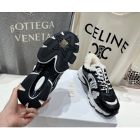 Good Looking Dior Chrono Sneakers in Mesh, Leather-Effect and Wool Black/White 51029072