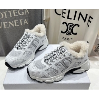 Classic Hot Dior Chrono Sneakers in Mesh, Leather-Effect and Wool White/Black 51029073