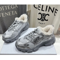 Durable Dior Chrono Sneakers in Mesh, Leather-Effect and Wool Silver/Grey 1029074