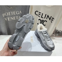 Durable Dior Chrono Sneakers in Mesh, Leather-Effect and Wool Silver/Grey 1029074