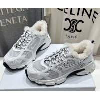 Charming Dior Chrono Sneakers in Mesh, Leather-Effect and Wool White/Grey 1029075