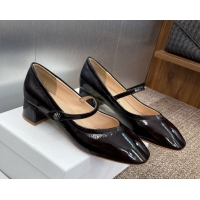 Grade Dior New Mary Janes Pumps 3.5cm in Black Crinkled Patent Calfskin Leather 1029088