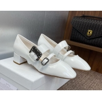 Buy Luxury Dior D-Winter Mary Janes Pumps 3.5cm in Crinkled Patent Calfskin Leather White 1029089