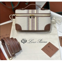 Best Price Loro Piana LP Extra Pocket Pouch L19 in Stripe Canvas and Leather 2301 Dark Brown 2025