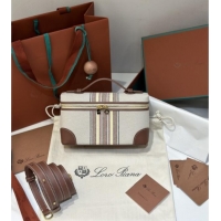 Best Price Loro Piana LP Extra Pocket Pouch L19 in Stripe Canvas and Leather 2301 Dark Brown 2025