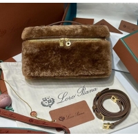 Top Grade Loro Piana LP Extra Pocket Pouch L19 in Shearling & Leather 2301 Brown 2025