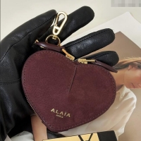 Best Price Alaia LE CŒUR Coin Purse in Suede 8841 Burgundy 2025