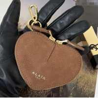 Super Quality Alaia LE CŒUR Coin Purse in Suede 8841 Brown 2025