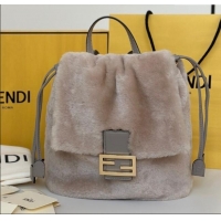 Discount Fendi Backpack in Shearling 8695 Grey 2025 Top