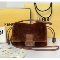 Promotional Fendi Mamma Baguette Small Bag in Shearling 8693S Brown 2025 Top