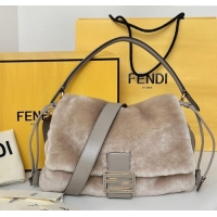 Best Price Fendi Mamma Baguette Medium Bag in Shearling 8693L Grey 2025 Top