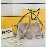 Best Price Fendi Mamma Baguette Medium Bag in Shearling 8693L Grey 2025 Top