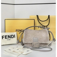 Most Popular Fendi Mamma Baguette Small Bag in Shearling 8693S Grey 2025 Top