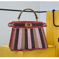 Best Price Fendi Peekaboo ISeeU Petite Bag in Interlaced Leather 80173S Khaki/Red 2025 Top
