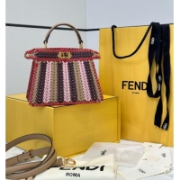 Best Price Fendi Peekaboo ISeeU Petite Bag in Interlaced Leather 80173S Khaki/Red 2025 Top