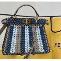 Best Price Fendi Peekaboo ISeeU Small Bag in Interlaced Leather 80173M Khaki/Blue 2025 Top