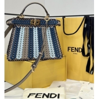 Best Price Fendi Peekaboo ISeeU Small Bag in Interlaced Leather 80173M Khaki/Blue 2025 Top