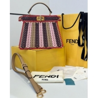 Discount Fendi Peekaboo ISeeU Small Bag in Interlaced Leather 80173M Khaki/Red 2025 Top