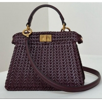 Modern Classic Fendi Peekaboo ISeeU Petite Bag in Interlaced Leather 80138S Burgundy 2025 Top