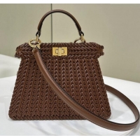 Original Cheap Fendi Peekaboo ISeeU Petite Bag in Interlaced Leather 80138S Caramel 2025 Top