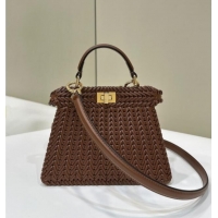 Original Cheap Fendi Peekaboo ISeeU Petite Bag in Interlaced Leather 80138S Caramel 2025 Top