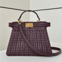 Hot Style Fendi Peekaboo ISeeU Small Bag in Interlaced Leather 80138M Burgundy 2025 Top