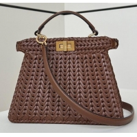 Best Price Fendi Peekaboo ISeeU Small Bag in Interlaced Leather 80138M Caramel 2025 Top