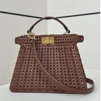 Best Price Fendi Peekaboo ISeeU Small Bag in Interlaced Leather 80138M Caramel 2025 Top