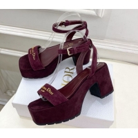 Best Grade Dior D-Lane Platform Sandals 8.5cm in Suede with Signature Burgundy 1029094