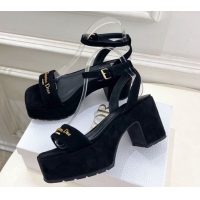 Best Price Dior D-Lane Platform Sandals 8.5cm in Suede with Signature Black 1029095