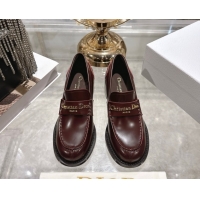 Stylish Dior Boy Loafer Pumps 5cm in Brushed Calfskin Leather Dark Burgundy 1216091