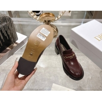 Stylish Dior Boy Loafer Pumps 5cm in Brushed Calfskin Leather Dark Burgundy 1216091