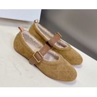 Shop Cheap Dior DiorAlps Dior Frost Ballet Flats in Cannage Suede Camel DR121601 1216092